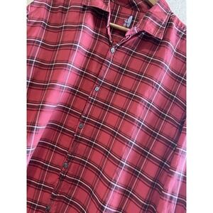 Johnnie-O Luton Mens Button Up Shirt XL  Red Plaid Featherweight 100%‎ Cotton
